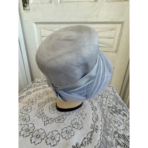 Vintage 50's Straw and Blue Tulle Womens Bucket Hat MOD Fashion - Picture 9 of 12